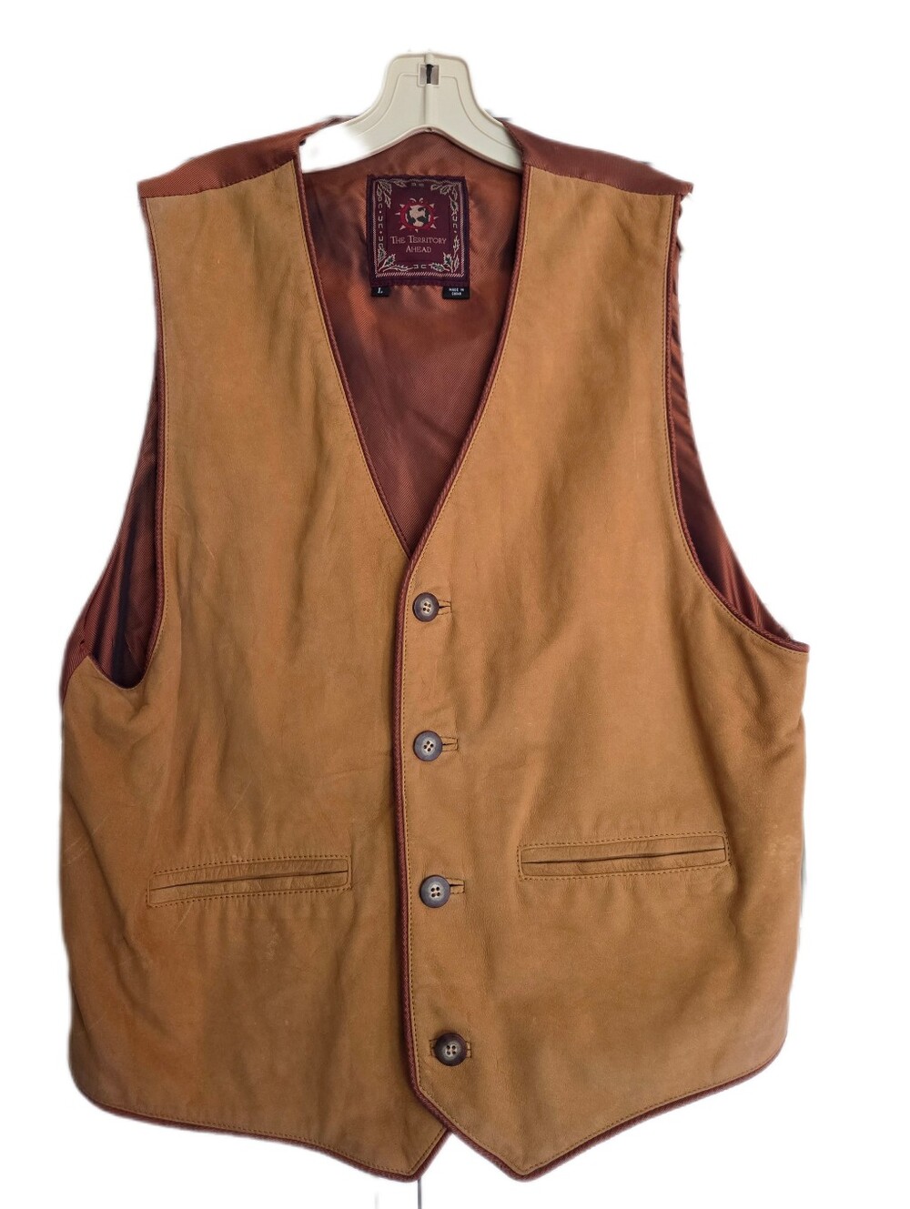 The Territory Ahead Leather Vest Camel Brown Western Cowboy Rugged Size Large